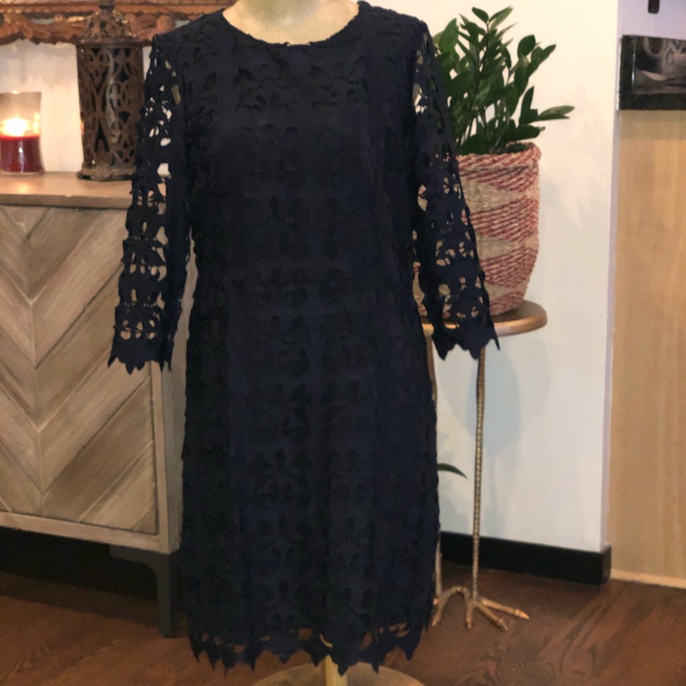 LOFT Navy Lace Sheath Dress